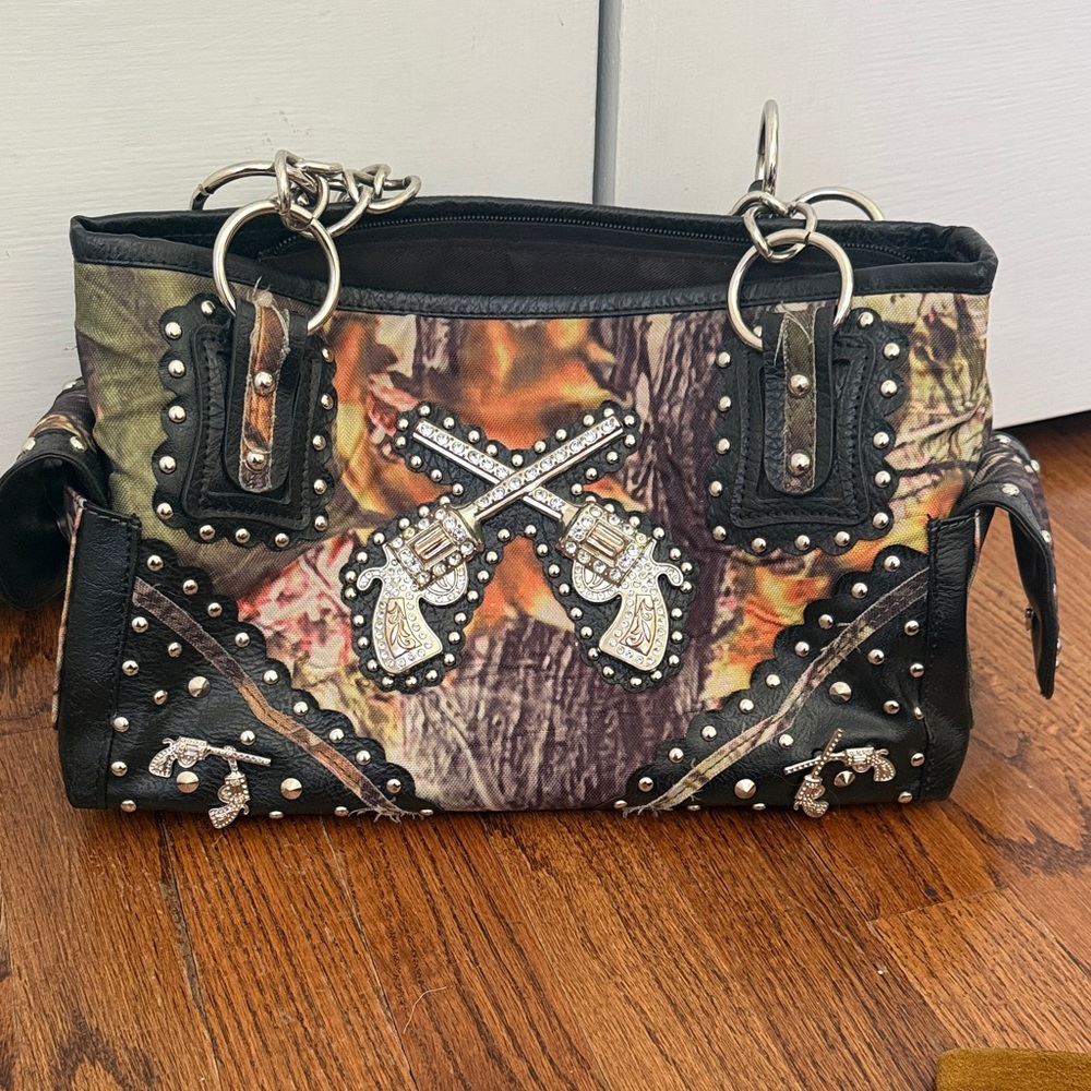 Studded Black and Camouflage Women's Bag